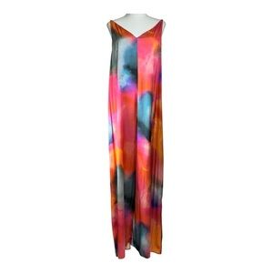 DASKA Multi-Color Abstract Satin Wide Leg Jumpsuit Size L